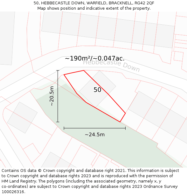 50, HEBBECASTLE DOWN, WARFIELD, BRACKNELL, RG42 2QF: Plot and title map