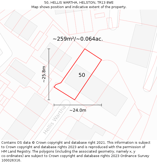 50, HELLIS WARTHA, HELSTON, TR13 8WE: Plot and title map