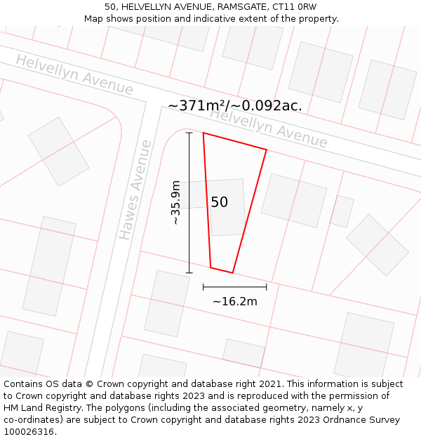 50, HELVELLYN AVENUE, RAMSGATE, CT11 0RW: Plot and title map