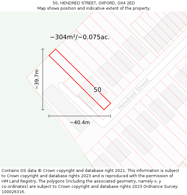 50, HENDRED STREET, OXFORD, OX4 2ED: Plot and title map