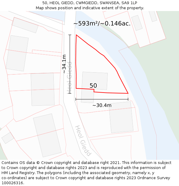 50, HEOL GIEDD, CWMGIEDD, SWANSEA, SA9 1LP: Plot and title map