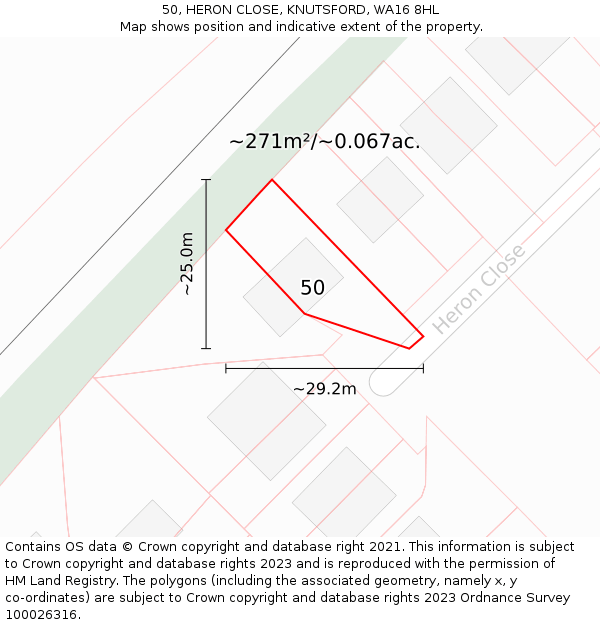 50, HERON CLOSE, KNUTSFORD, WA16 8HL: Plot and title map