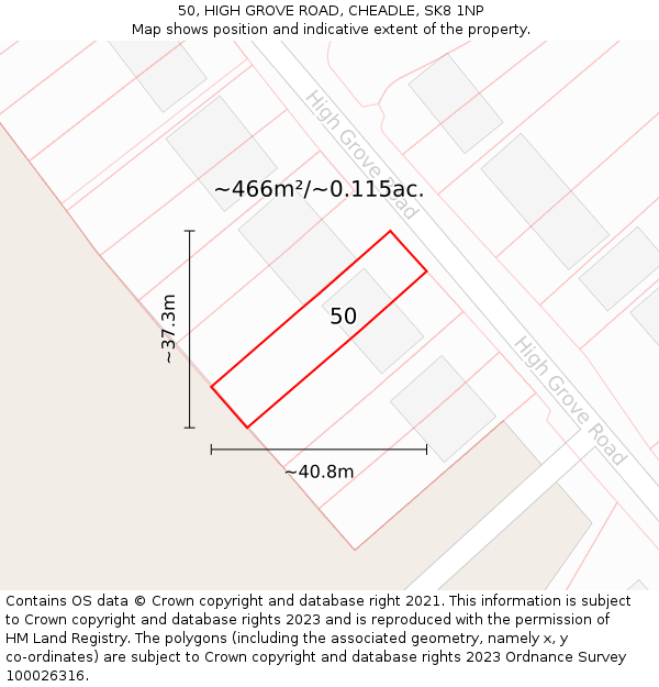 50, HIGH GROVE ROAD, CHEADLE, SK8 1NP: Plot and title map