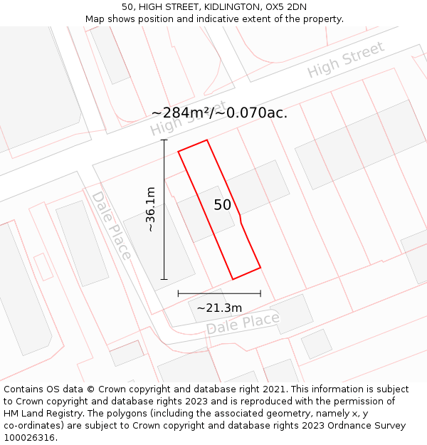 50, HIGH STREET, KIDLINGTON, OX5 2DN: Plot and title map