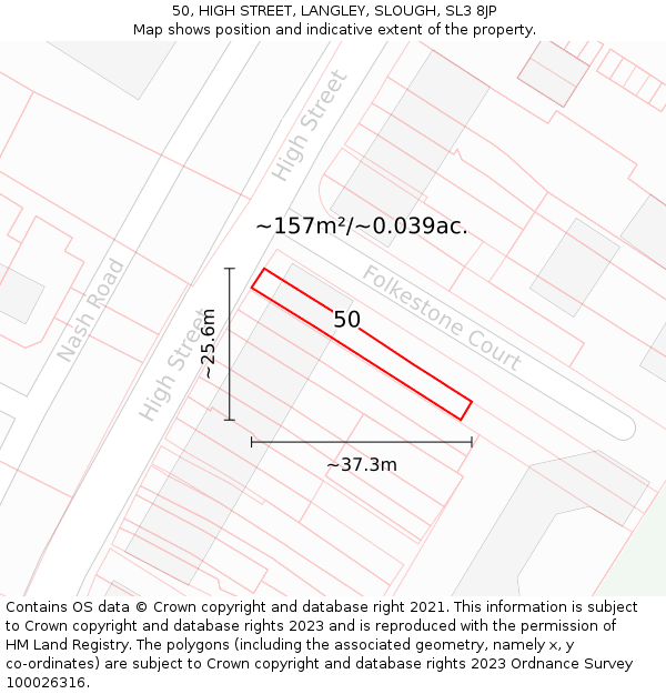 50, HIGH STREET, LANGLEY, SLOUGH, SL3 8JP: Plot and title map