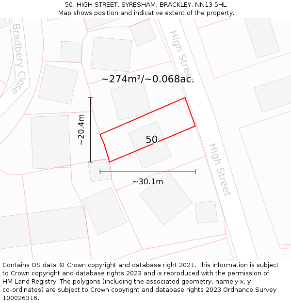 50, HIGH STREET, SYRESHAM, BRACKLEY, NN13 5HL: Plot and title map