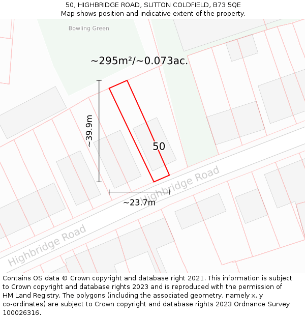 50, HIGHBRIDGE ROAD, SUTTON COLDFIELD, B73 5QE: Plot and title map