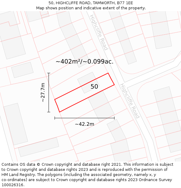 50, HIGHCLIFFE ROAD, TAMWORTH, B77 1EE: Plot and title map