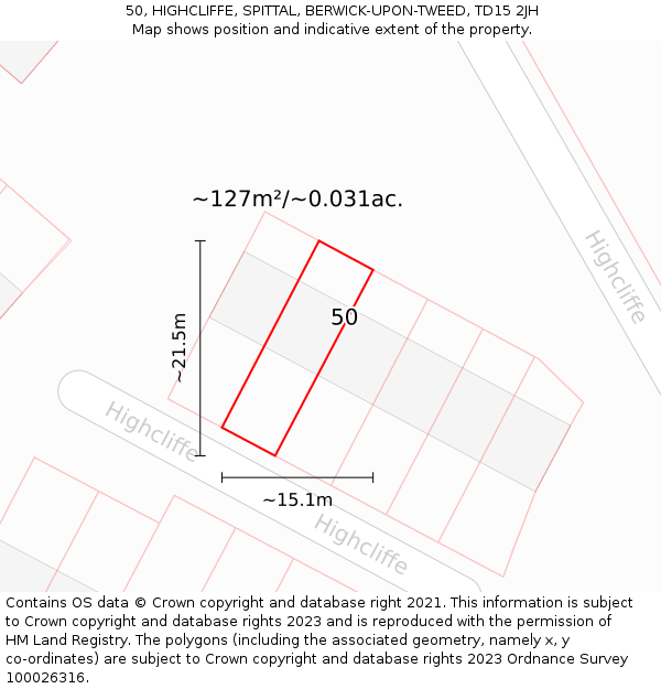 50, HIGHCLIFFE, SPITTAL, BERWICK-UPON-TWEED, TD15 2JH: Plot and title map