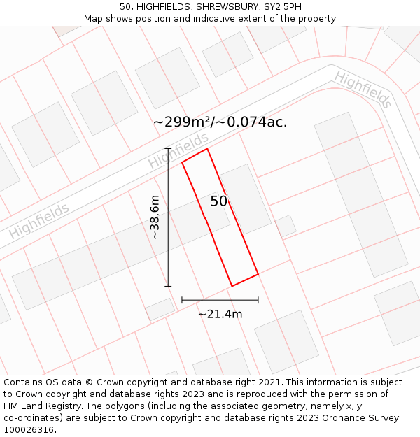 50, HIGHFIELDS, SHREWSBURY, SY2 5PH: Plot and title map