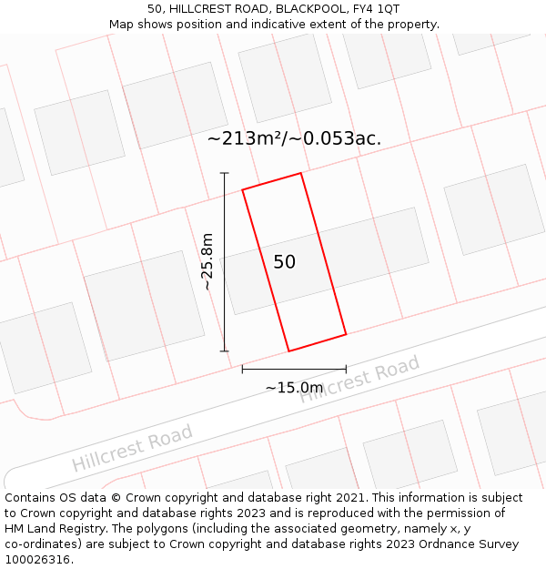 50, HILLCREST ROAD, BLACKPOOL, FY4 1QT: Plot and title map