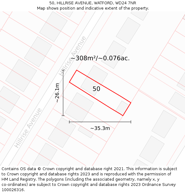 50, HILLRISE AVENUE, WATFORD, WD24 7NR: Plot and title map