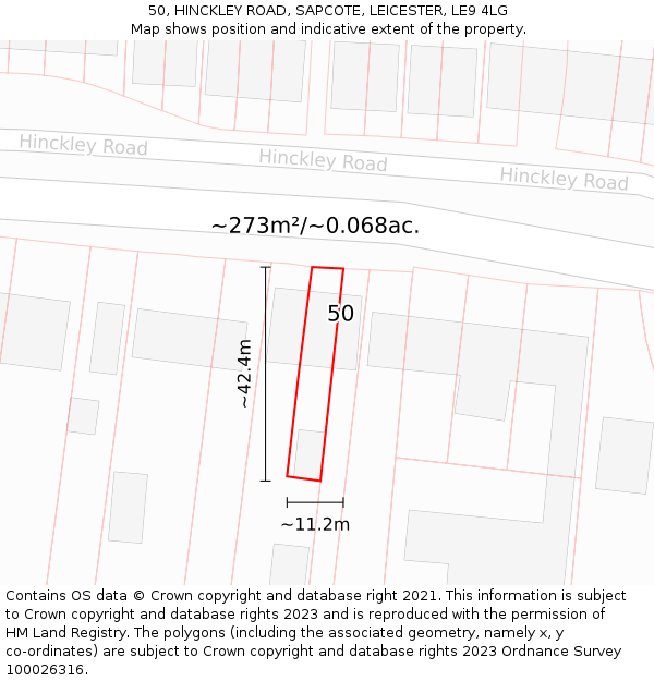 50, HINCKLEY ROAD, SAPCOTE, LEICESTER, LE9 4LG: Plot and title map