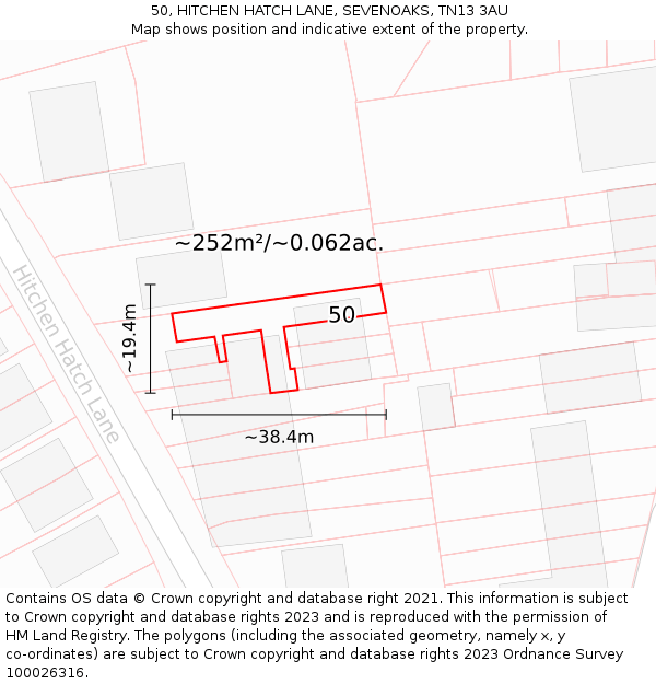 50, HITCHEN HATCH LANE, SEVENOAKS, TN13 3AU: Plot and title map