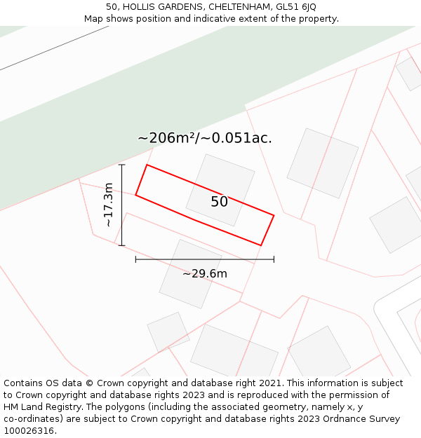 50, HOLLIS GARDENS, CHELTENHAM, GL51 6JQ: Plot and title map