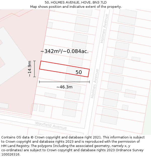 50, HOLMES AVENUE, HOVE, BN3 7LD: Plot and title map