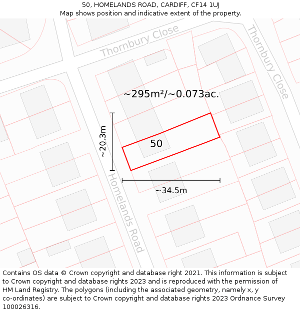 50, HOMELANDS ROAD, CARDIFF, CF14 1UJ: Plot and title map