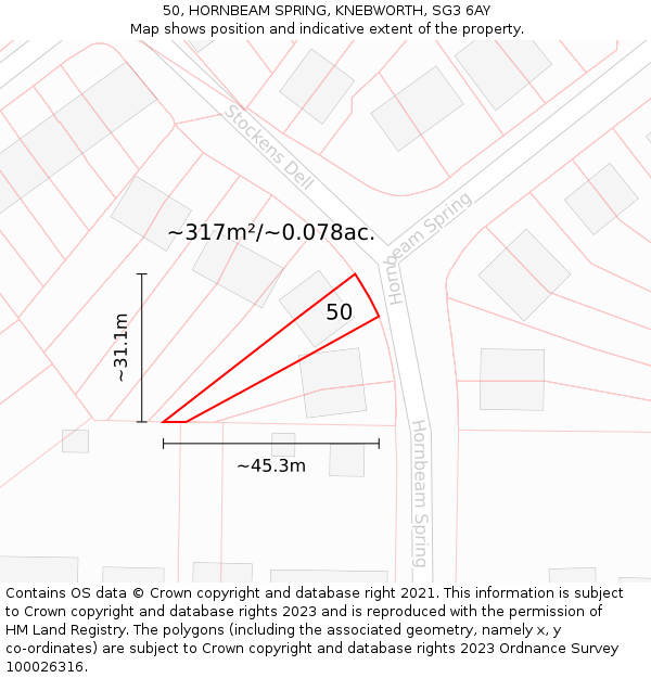 50, HORNBEAM SPRING, KNEBWORTH, SG3 6AY: Plot and title map