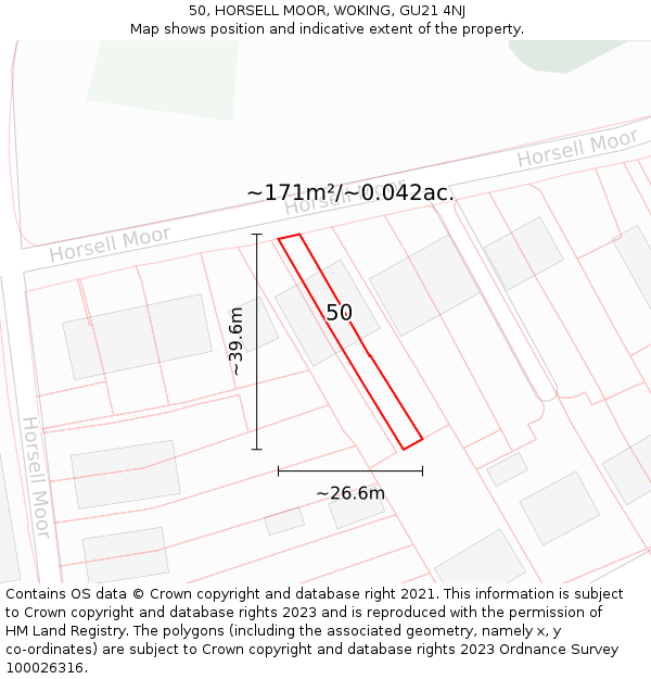 50, HORSELL MOOR, WOKING, GU21 4NJ: Plot and title map