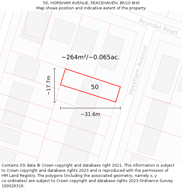 50, HORSHAM AVENUE, PEACEHAVEN, BN10 8HX: Plot and title map