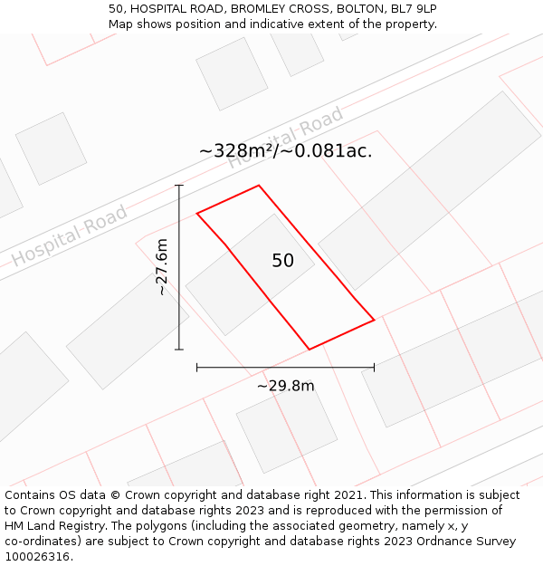 50, HOSPITAL ROAD, BROMLEY CROSS, BOLTON, BL7 9LP: Plot and title map