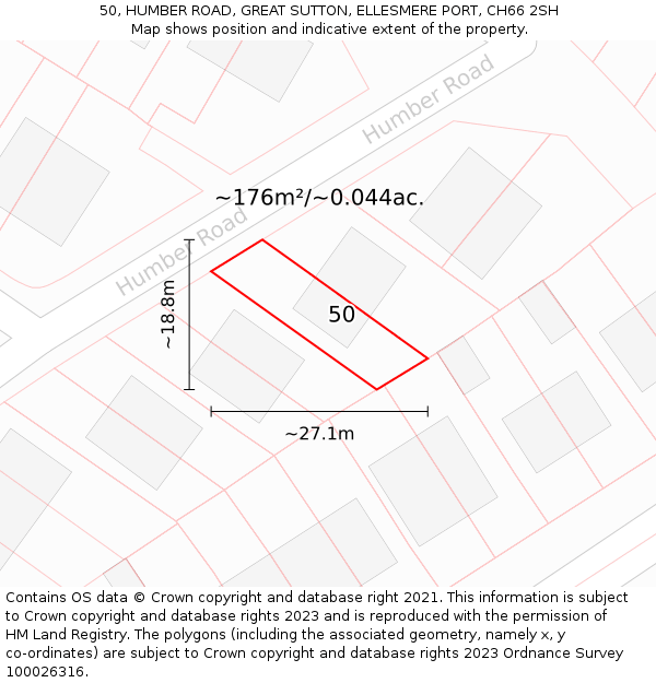 50, HUMBER ROAD, GREAT SUTTON, ELLESMERE PORT, CH66 2SH: Plot and title map