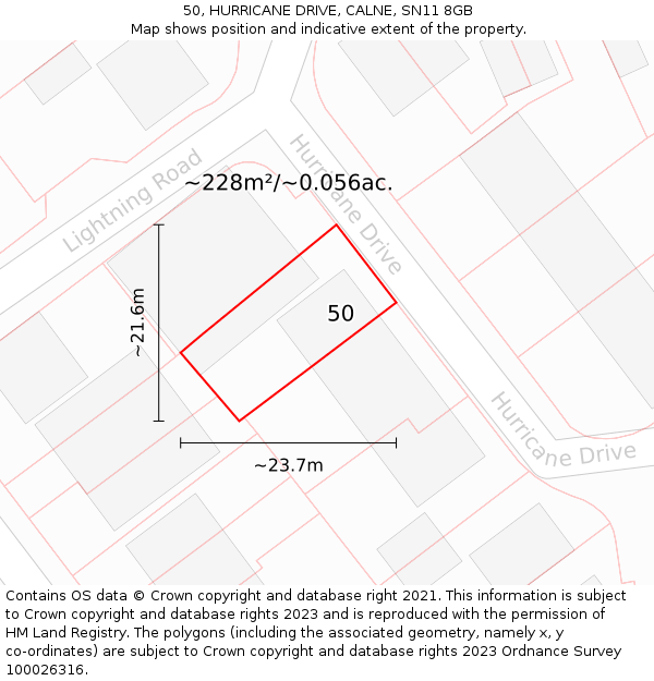 50, HURRICANE DRIVE, CALNE, SN11 8GB: Plot and title map