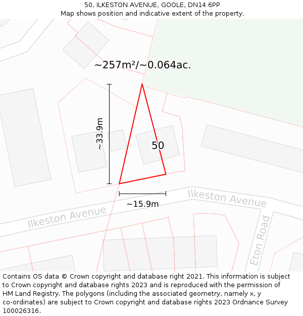 50, ILKESTON AVENUE, GOOLE, DN14 6PP: Plot and title map