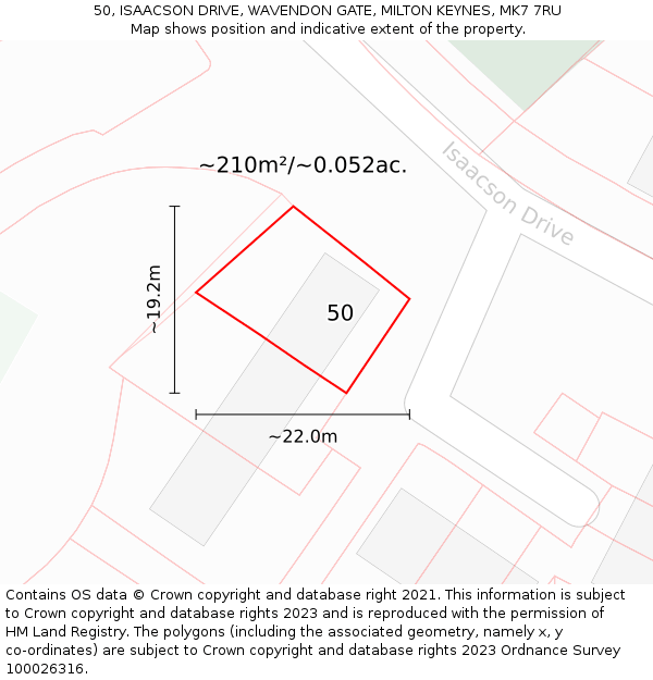 50, ISAACSON DRIVE, WAVENDON GATE, MILTON KEYNES, MK7 7RU: Plot and title map