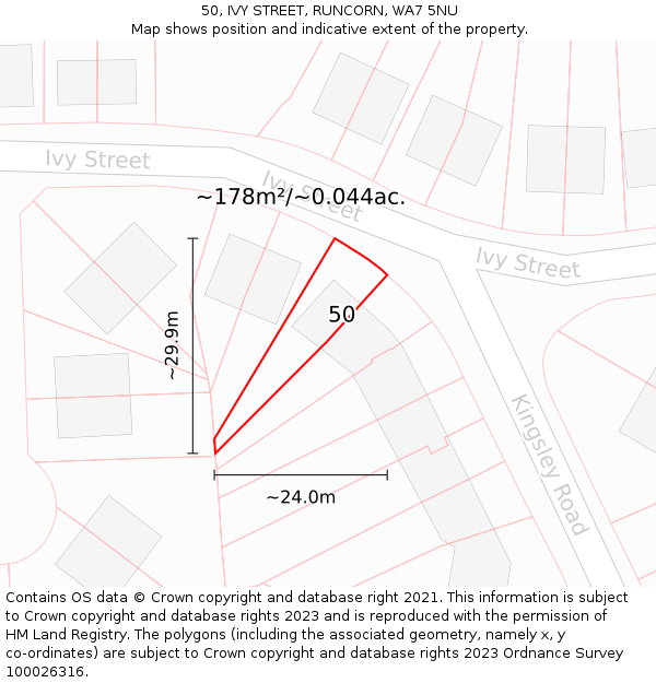 50, IVY STREET, RUNCORN, WA7 5NU: Plot and title map