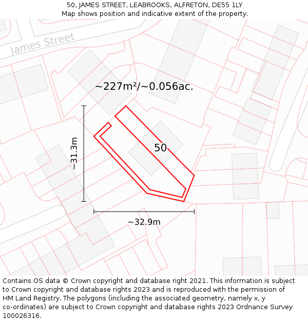 50, JAMES STREET, LEABROOKS, ALFRETON, DE55 1LY: Plot and title map