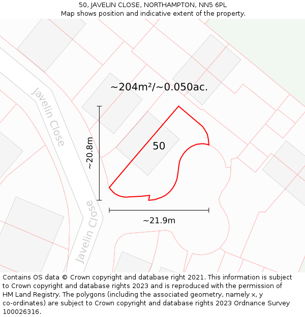 50, JAVELIN CLOSE, NORTHAMPTON, NN5 6PL: Plot and title map