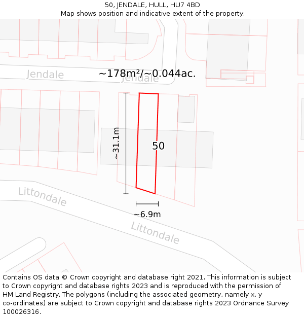 50, JENDALE, HULL, HU7 4BD: Plot and title map