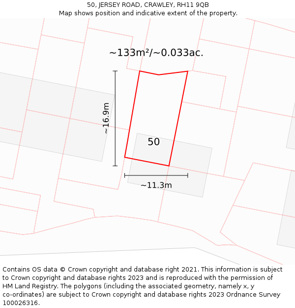 50, JERSEY ROAD, CRAWLEY, RH11 9QB: Plot and title map