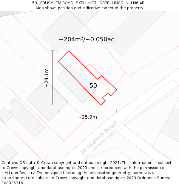 50, JERUSALEM ROAD, SKELLINGTHORPE, LINCOLN, LN6 4RH: Plot and title map