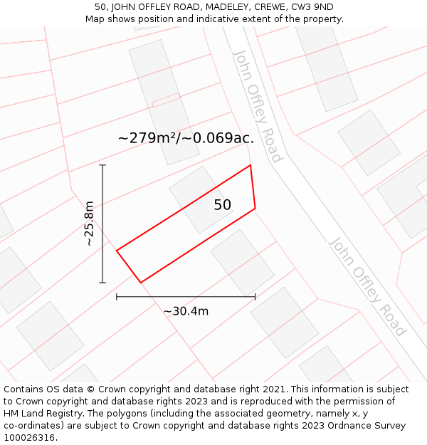 50, JOHN OFFLEY ROAD, MADELEY, CREWE, CW3 9ND: Plot and title map