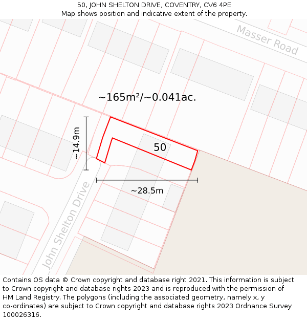 50, JOHN SHELTON DRIVE, COVENTRY, CV6 4PE: Plot and title map