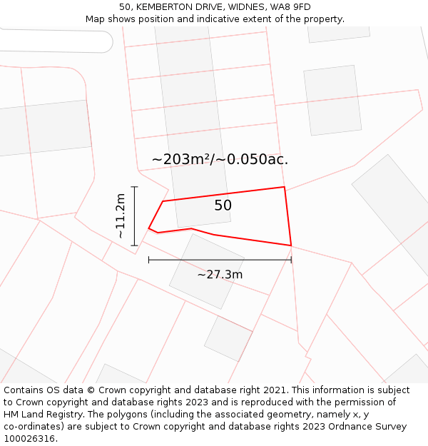 50, KEMBERTON DRIVE, WIDNES, WA8 9FD: Plot and title map