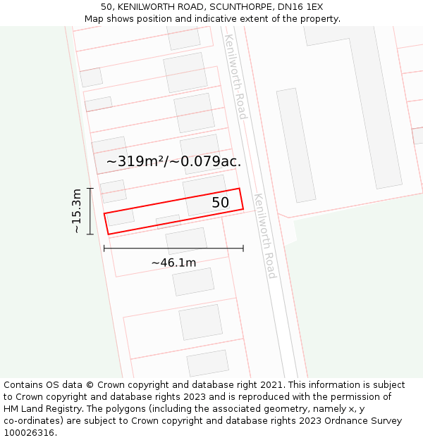 50, KENILWORTH ROAD, SCUNTHORPE, DN16 1EX: Plot and title map