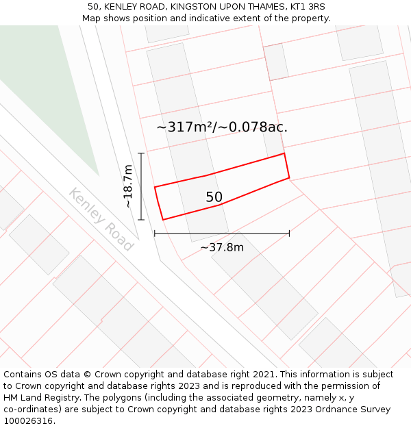 50, KENLEY ROAD, KINGSTON UPON THAMES, KT1 3RS: Plot and title map