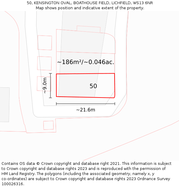 50, KENSINGTON OVAL, BOATHOUSE FIELD, LICHFIELD, WS13 6NR: Plot and title map
