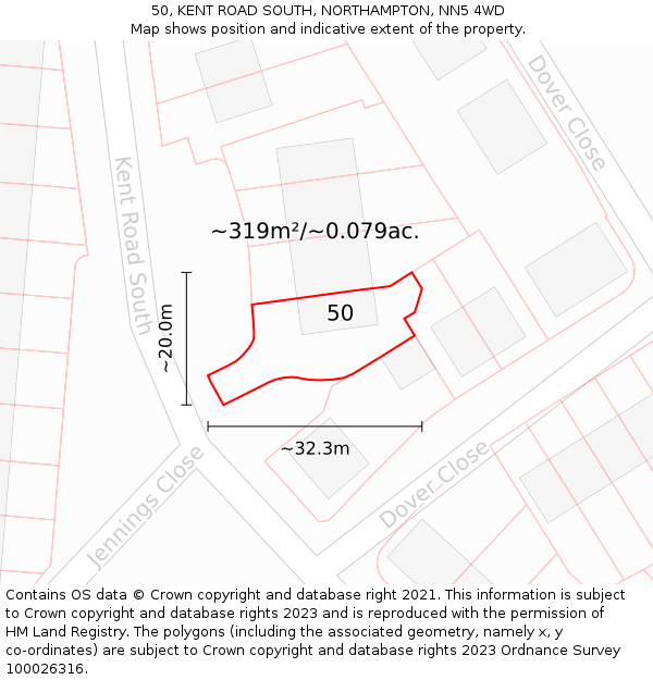 50, KENT ROAD SOUTH, NORTHAMPTON, NN5 4WD: Plot and title map