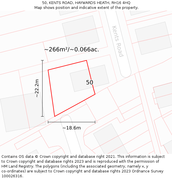 50, KENTS ROAD, HAYWARDS HEATH, RH16 4HQ: Plot and title map