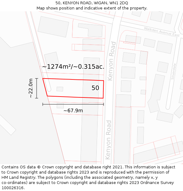 50, KENYON ROAD, WIGAN, WN1 2DQ: Plot and title map