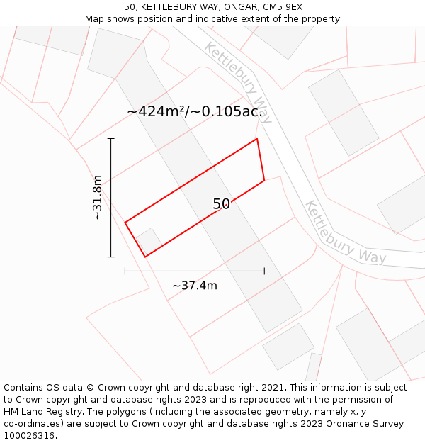 50, KETTLEBURY WAY, ONGAR, CM5 9EX: Plot and title map