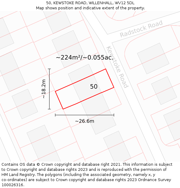 50, KEWSTOKE ROAD, WILLENHALL, WV12 5DL: Plot and title map