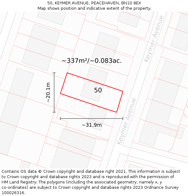 50, KEYMER AVENUE, PEACEHAVEN, BN10 8EX: Plot and title map