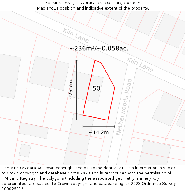 50, KILN LANE, HEADINGTON, OXFORD, OX3 8EY: Plot and title map