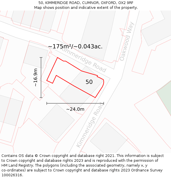 50, KIMMERIDGE ROAD, CUMNOR, OXFORD, OX2 9RF: Plot and title map