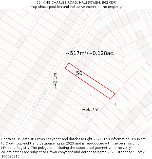 50, KING CHARLES ROAD, HALESOWEN, B62 0DR: Plot and title map